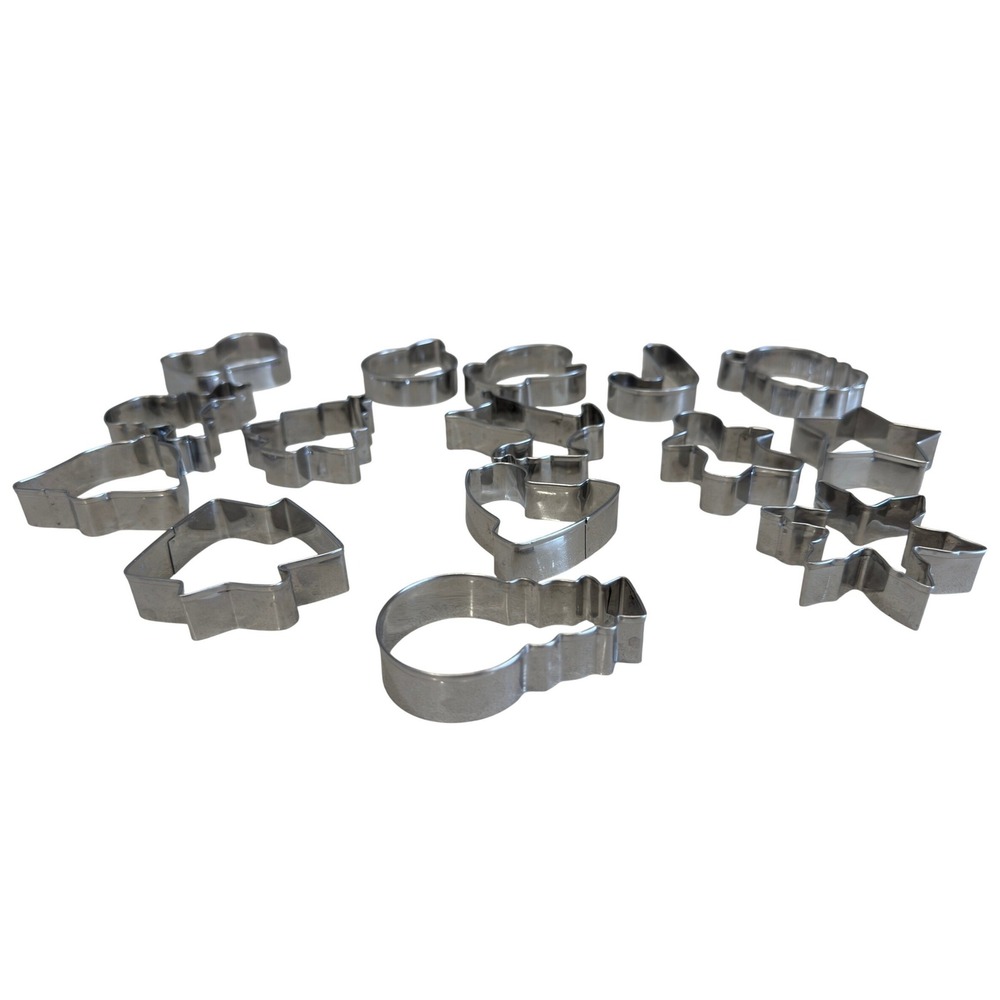 14 Piece Christmas Cookie Cutter Set Stainless Steel Holiday Baking Molds Silver - Picture 2 of 4